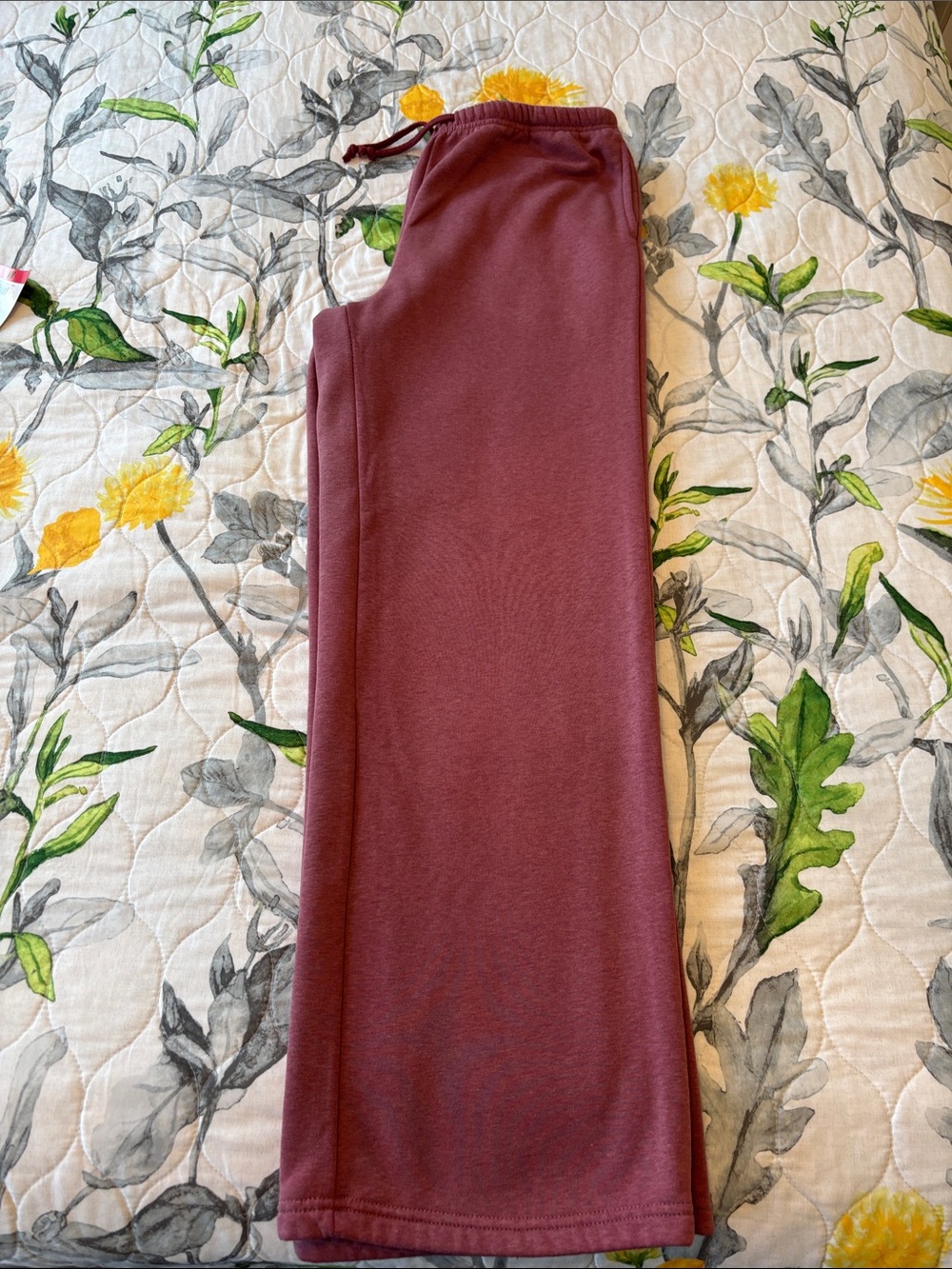 Pink Rose Mauve Wide-Leg Track Pants with Drawstring